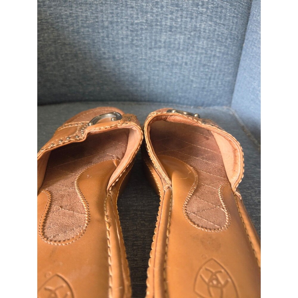 Ariat Women's Brown Leather Horseshoe Wedge Sandals w/ Stud Edging Size 9 - Picture 8 of 11